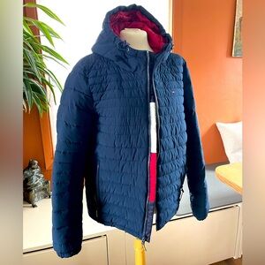 Tommy Hilfiger Navy Puffer Jacket with Red Lining